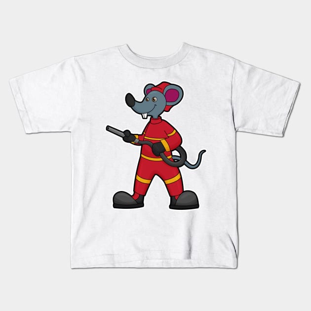 Mouse as Firefighter with Hose Kids T-Shirt by Markus Schnabel